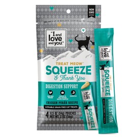 I AND LOVE AND YOU Treat Meow Lickable Cat Treats - Chicken Puree - Digestion Support, Squeeze Treat, 0.5oz, 4ct
