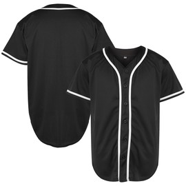 TKJPYWYH Blank Baseball Jersey Button Down Shirts,Men's Hip Hop Plain Short Sleeve Sports T Shirts S-3XL (#Black,3X-Large)