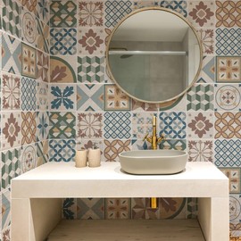 RE-COVERTILES - PS00207 PS00207 Tile Stickers Bathroom and Kitchen 10 Pieces 20 x 20 cm PVC Wall Decoration Waterproof Tiles Mosaic Style Azulejos Cement Tiles