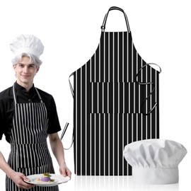 QCSZAO Chef Aprons Hat Set with Pocket, Adjustable Kitchen Cooking Baker Costume for Women Men
