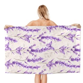 VODRM Lavender Beach Towel, 32x52in Microfiber Quick Dry Butterfly Floral Purple Flower Bloom Bath Towels, Soft Lightweight Oversized Sand Free, for Travel Pool Swimming Gym Decor, Gifts Women Girls