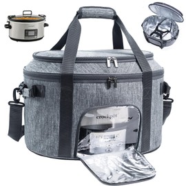 Double-Layer Slow Cooker Carrying Bag for 6-8 Quart CrockPot and Hamlton Beach Slow Cooker, Travel Bag with Lid Fastener for Crock-pot, Portable Carrier Case Slow Cooker Bag with See-thought Window