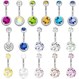 PanAcratis 16Pcs Belly Bars Belly Button Bars Double Diamond Flash Belly bars sterling silver Belly Button Piercing Male and Female Belly Button Accessorie