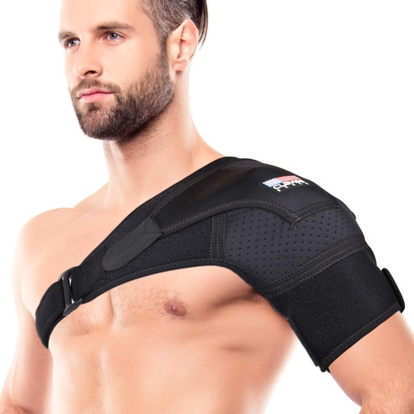 Shoulder Brace for Men and Women Rotator Cuff - for Bursitis, Dislocated AC Joint, Labrum Tear, Tendonitis, Neoprene Compression Support Sleeve (Black, L-XL)