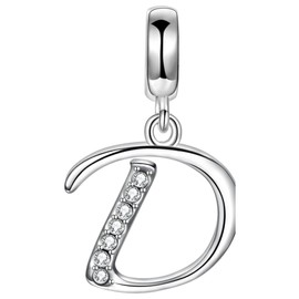 Jewellbox Sterling Silver 925 Letter D Initial Dangle Pendant Charm for Bracelets and Necklaces