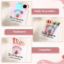 Reginary 50 Pcs Inspirational Gifts Bulk for Women Cosmetic Bag EVA You Are Braver Awesome Makeup Bag Mini Toiletry Bag with Zipper Encouragement Birthday Gift for Friend (Rainbow You Are Awesome)