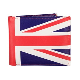 Hudson & James Designer London Real Printed Leather Mens Wallet with Zip Coin Pocket Credit Carder Holder Bifold Purse UK Union Jack (Black)