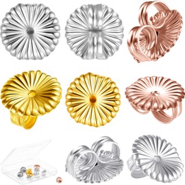 Hicarer 8 Pieces Earring Backs for Droopy Ears Large Earring Backs for Studs Replacement Secure Earring Lifters for Heavy Earring (Platinum, Silver, Gold, Rose Gold,9 mm)