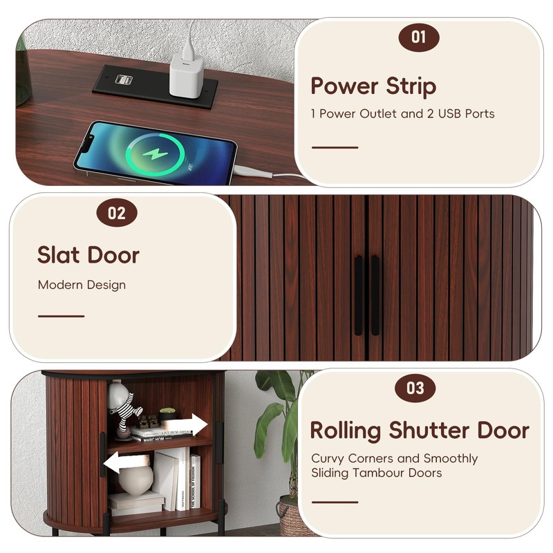 Simore Wood Nightstand with Charging Station, Fluted Side Tables Set