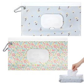 Mabor 2 Pcs Baby Wipes Dispenser, Portable Baby Wipe Holder Refillable Wet Wipes Container Reusable Travel Use, Keeps Wipe Fresh