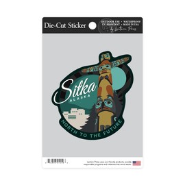 Die Cut Sticker Sitka, Alaska, Totem, Contour Vinyl Sticker 3 to 6 inches, (Waterproof Decal for Cars, Water Bottles, Laptops, Coolers), Large