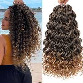 Mscat GoGo Curl Crochet Hair 14 Inch Curly Crochet Hair,8 Packs Ocean Wave Crochet Hair,Ombre Beach Curl Water Wave Deep Twist Crochet Hair Extensions