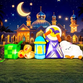 6FT Inflatable Ramadan Decorations with Lamps Drum Lamb Combine, Blow up Eid Mubarak Decorations Built-in LEDs Outdoor Ramadan Decor Yard Lawn Garden Home Party