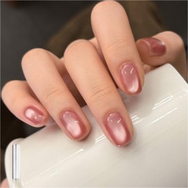 GAOY Jelly Pink Cat Eye Gel Nail Polish, 16ml Glitter Holographic Nail Polish with Magnet, Reflective Translucent UV Gel, 3090 Dusky Petal