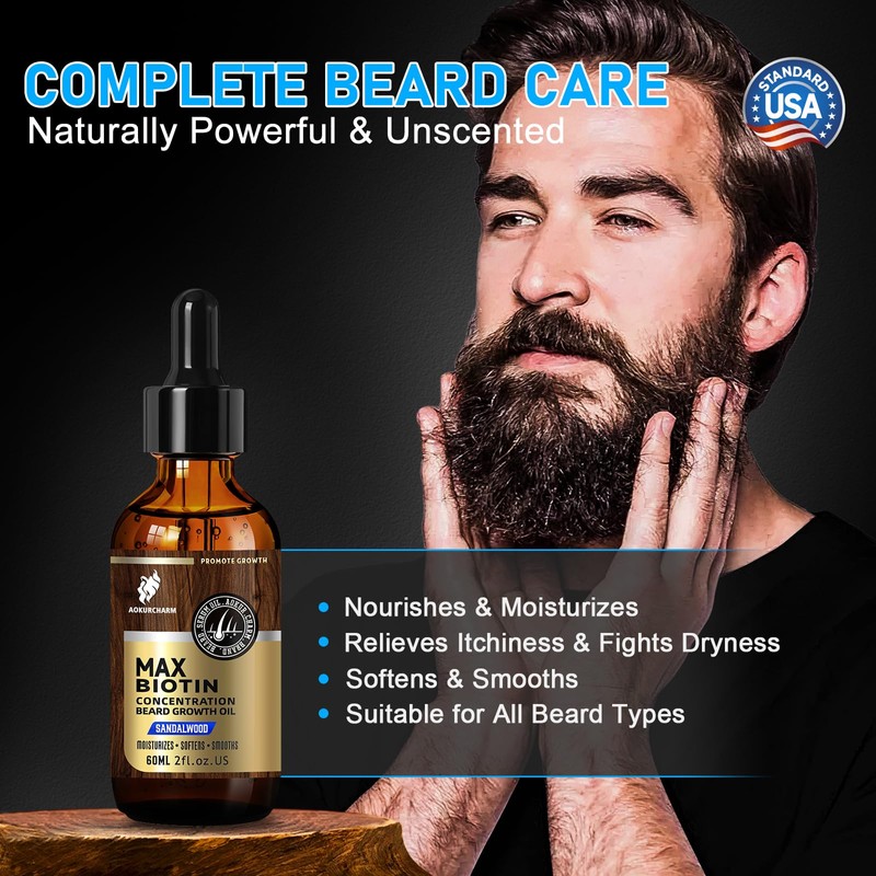 aokur Biotin Beard Oil for Men – Sandalwood Scented Beard