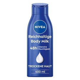 NIVEA Rich Body Milk (400 ml), for 48h Moisturiser, Lotion for Dry Skin with Deep Care Serum, Almond Oil and Vitamin E