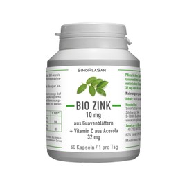 BIO Zink 10 mg aus Guavenblatt-Extrakt + natürliches Vitamin C 32 mg aus Acerola-Extrakt Nahrungsergänzungsmittel