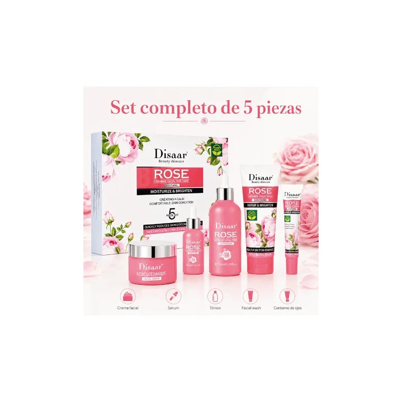 Crema Extracto Rosas. Ceramidas, Arrugas, Hidratante, 5 Pzs