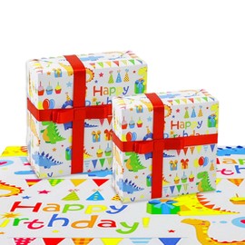 Adorable Present Wrap - Birthday Wrapping Paper Kids Will Love - Bright and Playful Dinosaur Wrapping Paper Design - Highly Desirable Present Wrapping Paper for Any Occasion.