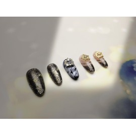 Nails Handmade Press on Nails,Hand-Painted Nails Design by Salon Nail Artist,Reusable Fake Nails with Design DIY Flower Long Stiletto,Artificial Crystal with Box 10 Pcs False Nails (P94C, M)