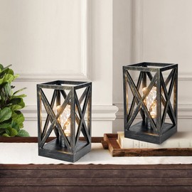WINGBO 2 Pack Retro Battery Powered Table Lamps, Battery Operated Cordless Lamp Set, Portable Nightlight Decorative Light for Living Room Dining Room Bedroom Entryway Patio, Black & Gold Finish