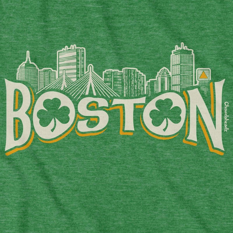 Chowdaheadz Boston Irish Skyline T-Shirt - Unisex Vintage Tee Soft