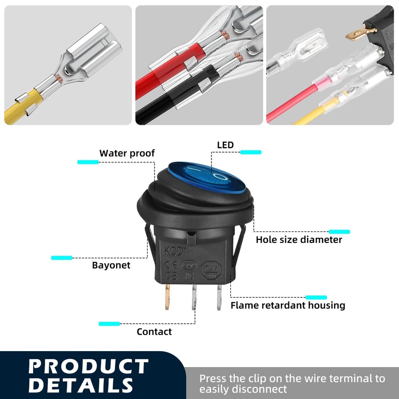 Waterproof Round Rocker Switch, Waterproof Toggle Switch, 6 Pack Toggle