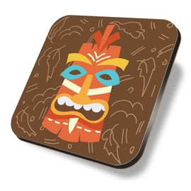 1 x Square Coaster - Hawaiian Tiki Idol Mask Cork Backed MDF Glossy Tea Coffee Accessory #60472