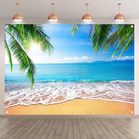 Luminora Fabric 7x5ft Summer Beach Photography Backdrop Hawaii Tropical Ocean Palm Leaves Sea Luau Background Birthday Party Decorations Photo Booth Banner