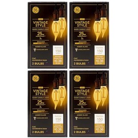 GE (8 Bulbs) Lighting Vintage LED Chandelier Light, Cendlabra Base, 3 watt, 150 Lumen, Dimmable, Warm Candle Light Glow, Amber Glass
