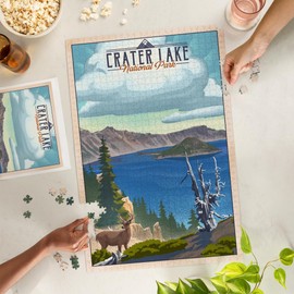 Crater Lake National Park, Lithograph National Park Series (1000 Piece Puzzle, Challenging Jigsaw Puzzle for Adults, Made in USA)