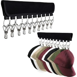 Tazive Hat Hanger, Laundry Hanger, Pinch Hanger, Portable Hanger, 10 Pinch Storage, Clothespins, Foldable, Hat, Socks, Handkerchief, Small Items, Storage, Space Saving, For Travel, Home Use, Black, Set of 2 (Black)