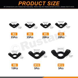 Rustark 135Pcs Black Butterfly Wing Nuts Assortment Kit M3 M4 M5 M6 M8 M10 M12 Butterfly Wingnuts Metric Carbon Steel Wing Nuts Hand Twist Secure Fasteners for Industrial Machine