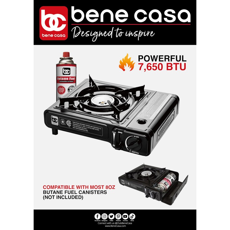 Bene Casa Portable Butane Burner 7,650 BTU | Safe &