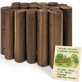 Wood Garden Edging for Landscaping – Round Log Fence Border for Flower Beds, Heavy-Duty Carbonized Pine with Rustic Look, Pre-Connected Natural Logs for Outdoor Paths and Lawns