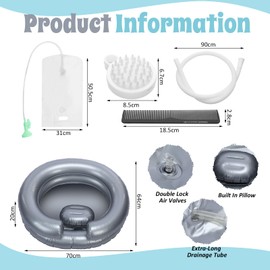 LemonRoad Inflatable Shampoo Basin Set with Inflatable Shampoo Basin Comb Disposable Ear Cover Hairbrush Shower Bag for Elderly Disabled Pregnant Injured Bedridden Handicapped Home Sink for Locs Detox