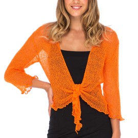 Back From Bali Womens Lightweight Knit Cardigan Shrug Lite Sheer Happy Orange