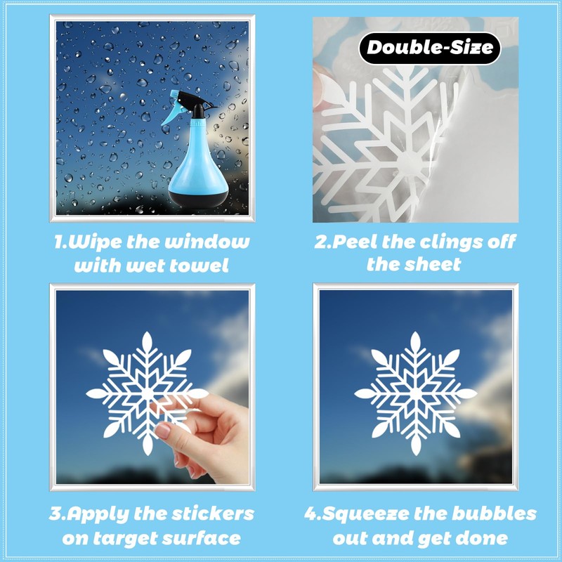 UCLEVER 480pcs Christmas Window Cling Sticker, Snowflake Santa Snowman Window