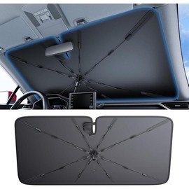 WIGOO Universal Car Windshield Sun Shade Umbrella - UPF 80+ Portable Front Window Sunshade, Car Windshield Sun Umbrella, Car Exterior Accessories - Size: M, 57"L x 32"W (Sedans/SUVs)