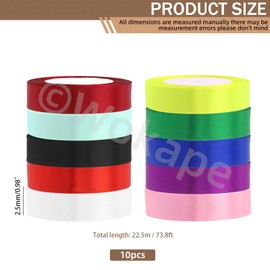Wokape 10Pcs Multicolor Polyester Satin Ribbon, 0.98'' (25mm) x 24 Yards Solid Fabric Satin Ribbons Fit for Gift Wrapping Chair Sash Valentine's Day Wedding Birthday Party Decoration Hair Floral Craft