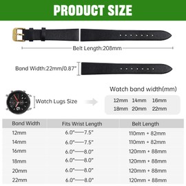 YIEMI Leather Watch Strap，12mm Width Watch Band Elegant Leather Watch Strap for Men and Women（Black）