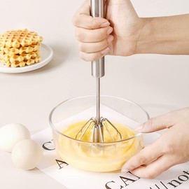 Halbautomatischer Schneebesen Rührbesen Edelstahl Set Multifunktion Drehbarer Hand Drücken für Schlagen Rühren Milchaufschäumer Quirl Manuell Mischen 3 Stücke