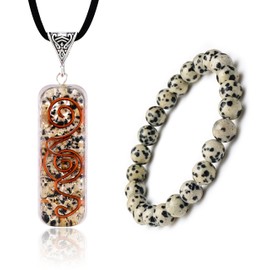 Sugandha Wellness Dalmatian Jasper Necklace & Bracelet Set. Orgonite Crystal Pendant & Stone Bracelet. Spiritual Jewelry Gift for Yoga, Meditation, Healing & Reiki