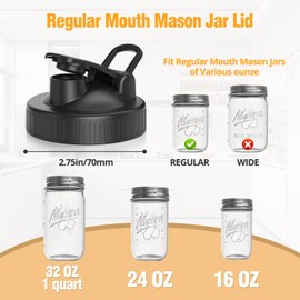 4 Pack Mason Jar Lids, Pour Spout Lids for Ball Regular Mouth Mason Jars, Leak Proof Seal Cover, Airtight Canning Jar Flip Top Lid for Drinking, Salad, Dressing Pouring