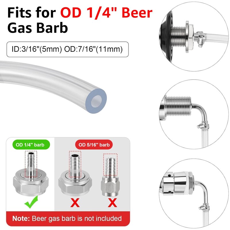 5ft Kegerator CO2 Gas Line and Beer Lines, ID 5/16''