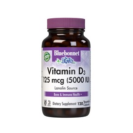 Bluebonnet Vitamin D3 5000 IU 125 mcg - Strong Bones & Immune Support Supplement for Women & Men* Soy-Free, Gluten-Free, Non-GMO, Vegetarian - Highly Absorbable Vitamin D - 120 Veggie Capsules