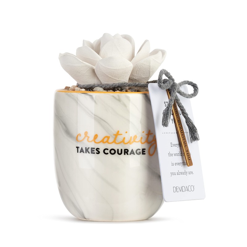 Demdaco Creativity and Courage Succulent White 4.5 x 3 Ceramic