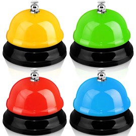 Hicarer 4 Pcs Game Call Bell Colorful Desk Bell Metal Ring Bell 3 Inch Diameter Hand Bells Bulk for Adults Service Bell for Desk Hotel Restaurant Office School Kitchen Bar Counter Supplies