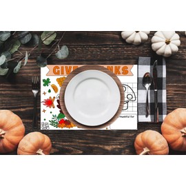 D4DREAM Thanksgiving Placemats for Kids 12 Pcs Turkey Coloring Thanksgiving Paper Placemats for Fall Activity Disposable Happy Thankful Paper Table Mat for Kids to Write for Family Dinner Party Supply