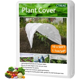 CTREAE Plant Covers Freeze Protection 10 Ft x 50 Ft 1.1oz Frost Cloth Plant Freeze Protection, Floating Row Cover Frost Blanket for Outdoor Plants Winter Garden Covers for Vegetables